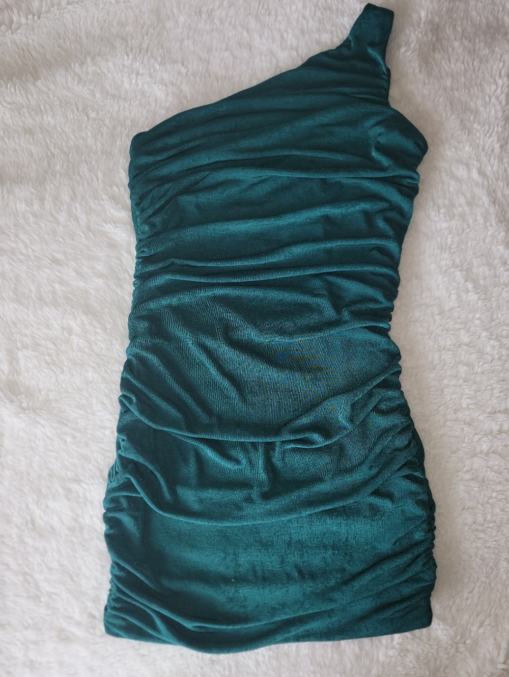 One-Shoulder Ruched Bodycon Dress - Dark Green - Small